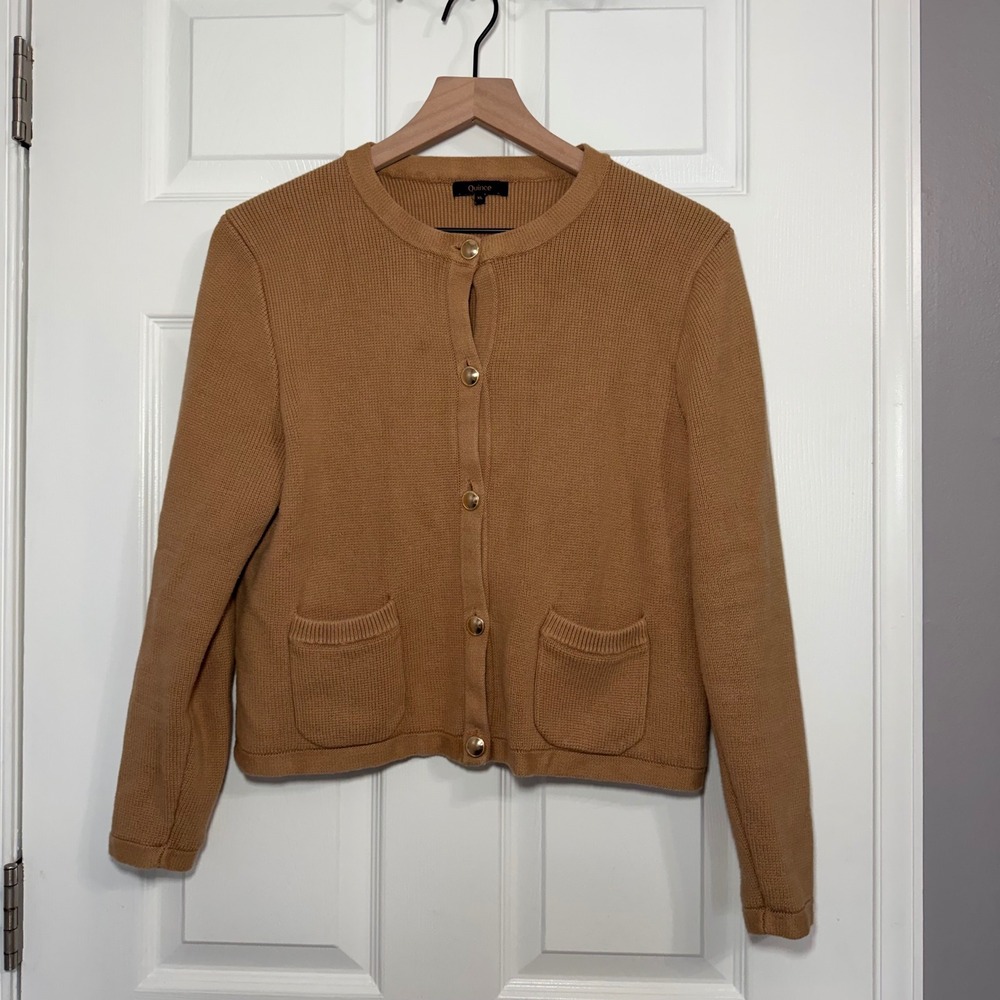 Quince Camel Brown Button-Up Knit Cardigan